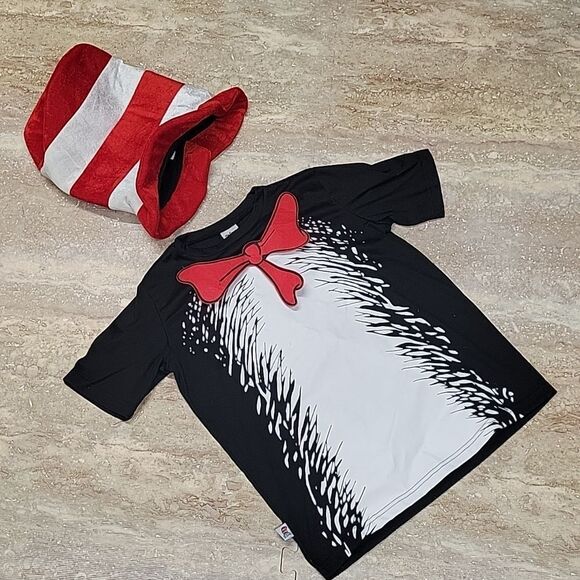 DR SEUSS MENS  CAT IN HAT SHIRT AND HAT COSTUME SIZE SMALL - Picture 1 of 7
